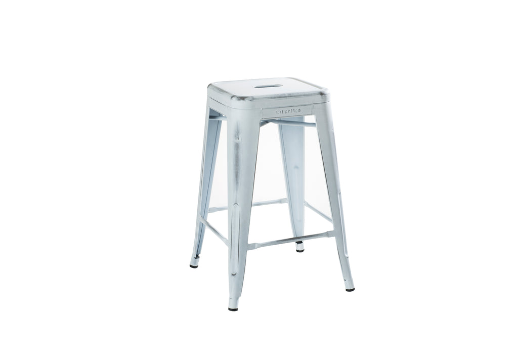 24" Steel Counter Height Stool | White Distressed | Set of Four (643710993554)