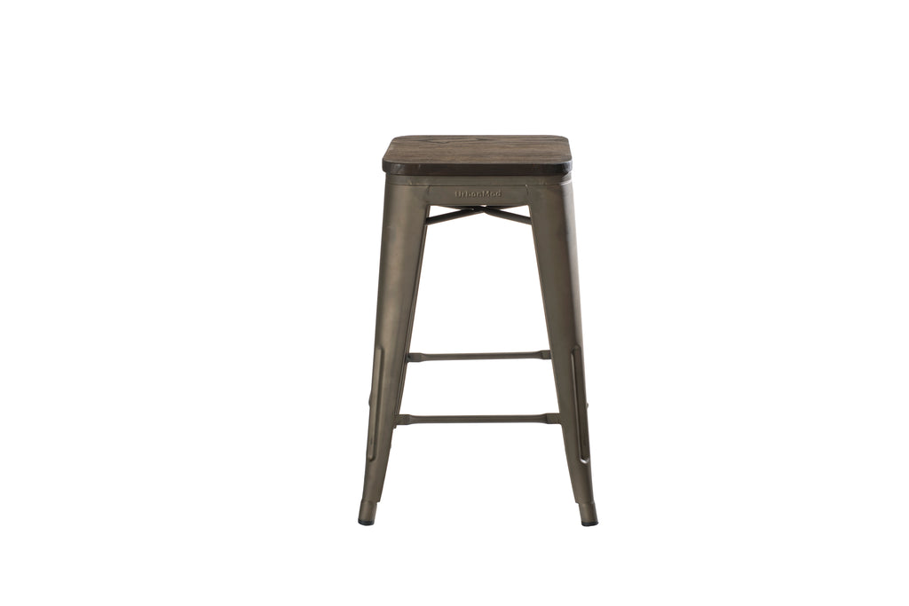24" Steel Counter Height Stool | Wood Top | Set of Four  (643710993578)