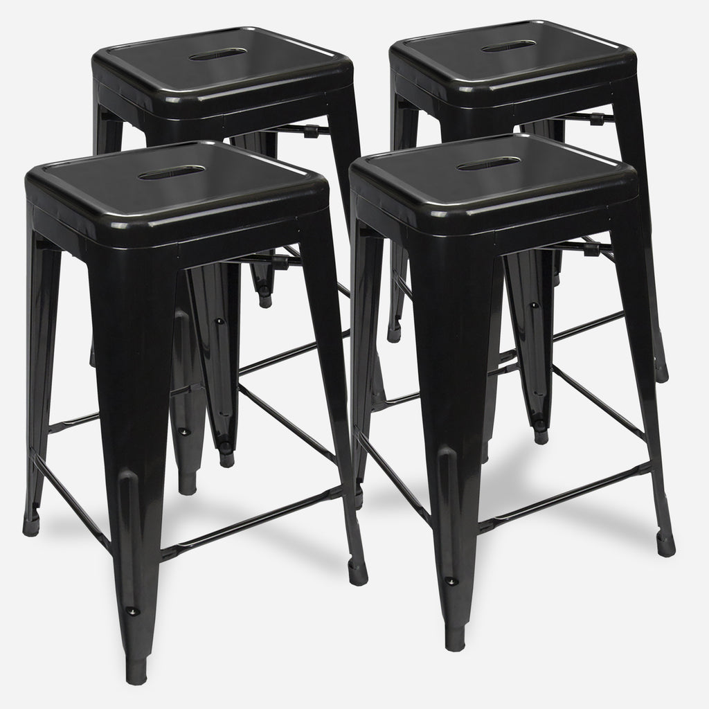 24" Steel Counter Height Stool | Black | Set of Four  (643710993387)