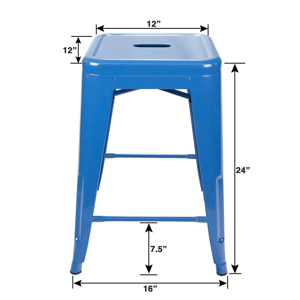 24" Steel Counter Height Stool | Blue | Set of Four (643710993400)