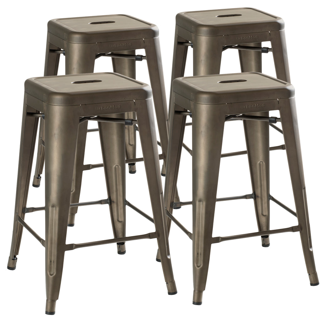 24" Steel Counter Height Stool | Rustic | Set of Four (643710993561)