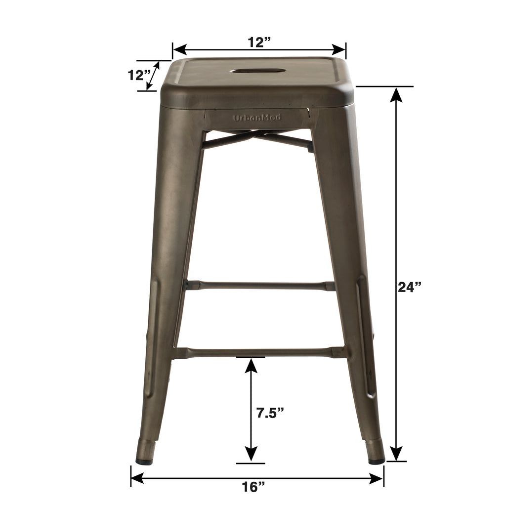 24" Steel Counter Height Stool | Rustic | Set of Four (643710993561)