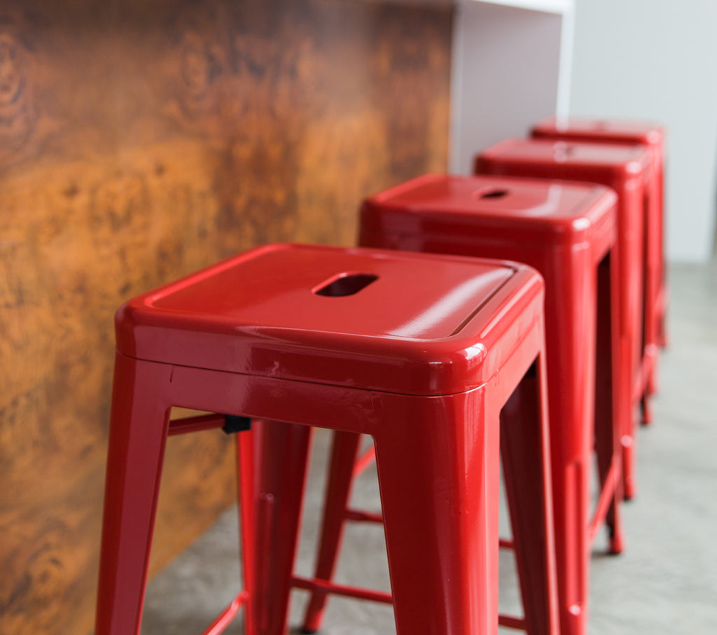 24" Steel Counter Height Stool | Red | Set of Four  (643710993462)