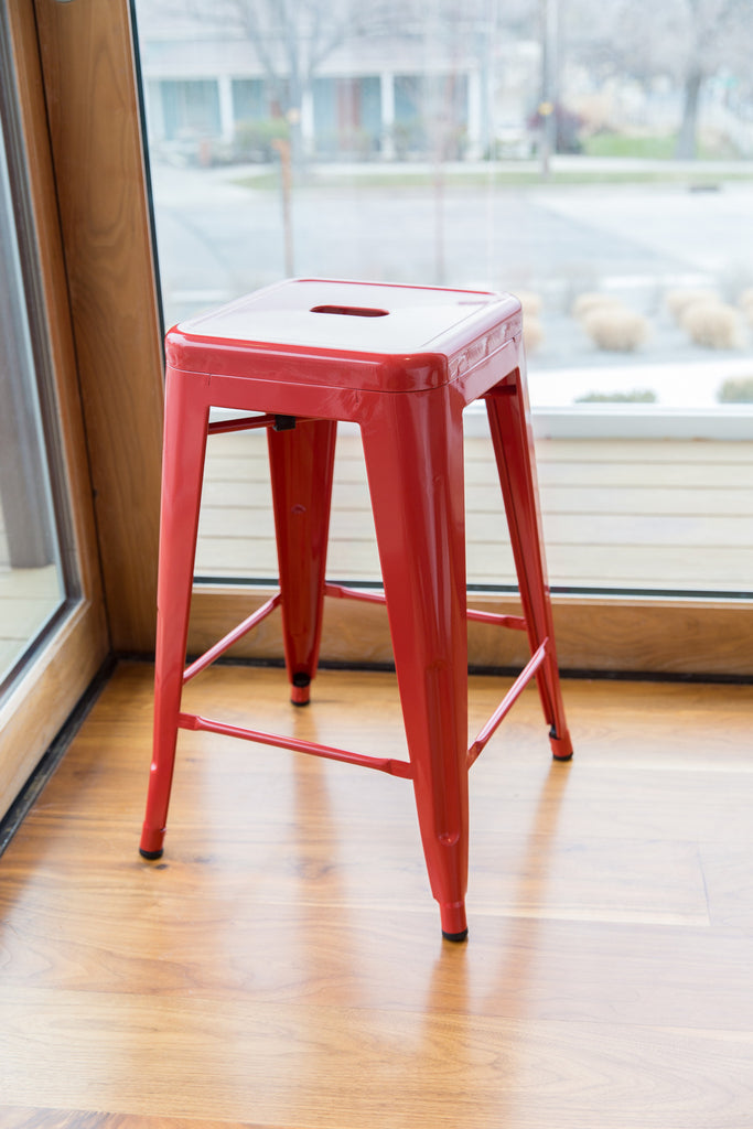 24" Steel Counter Height Stool | Red | Set of Four  (643710993462)