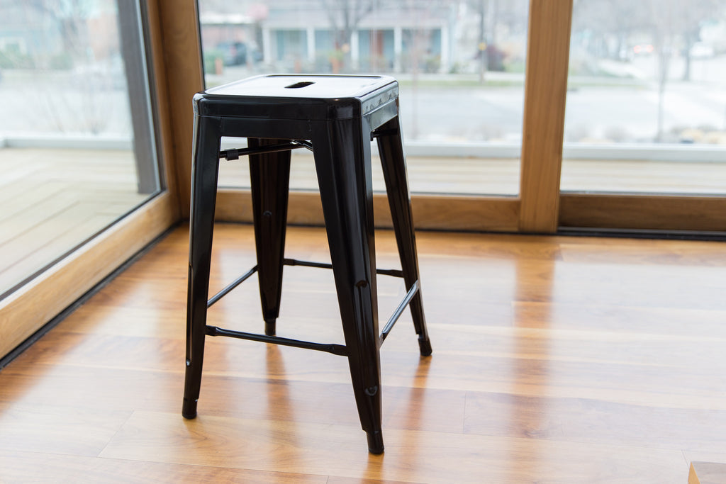 24" Steel Counter Height Stool | Black | Set of Four  (643710993387)
