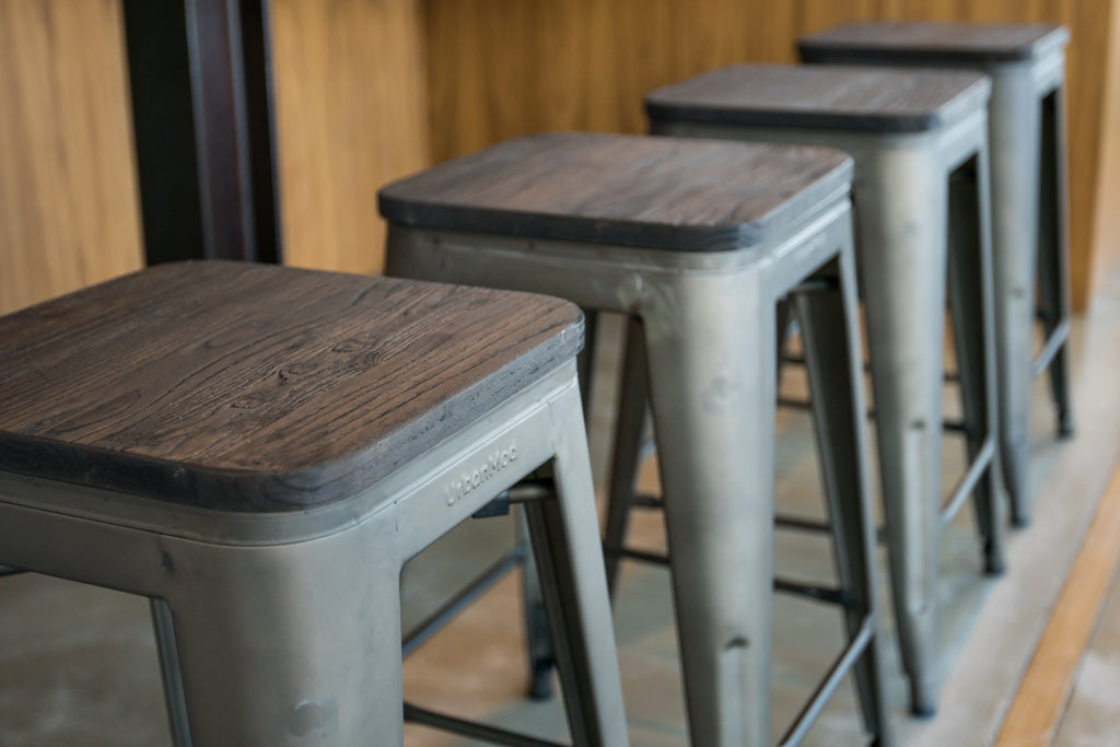 24" Steel Counter Height Stool | Wood Top | Set of Four  (643710993578)