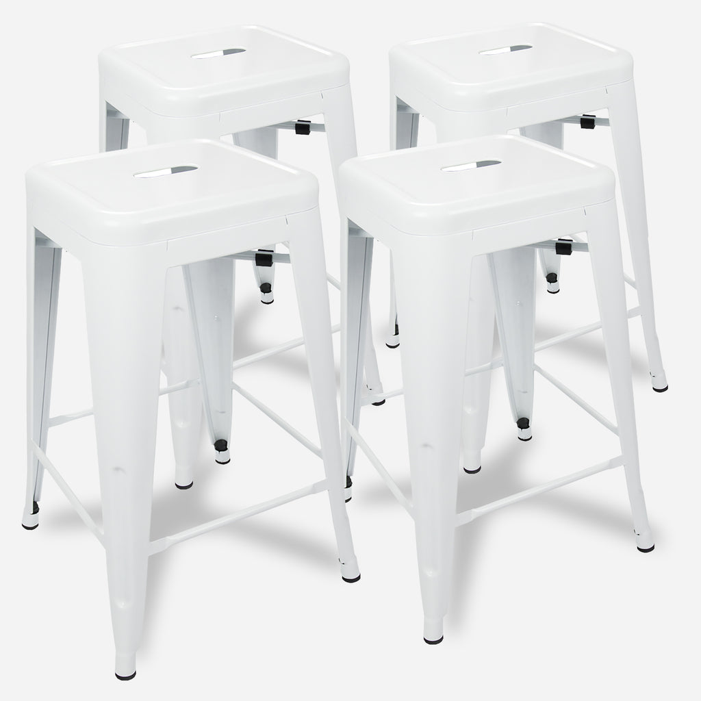 24" Steel Counter Height Stool | White | Set of Four (643710993509)